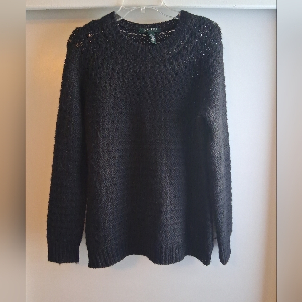 Vintage Lauren Ralph Lauren Chunky Knit Black Sweater Mohair Wool Blend XL